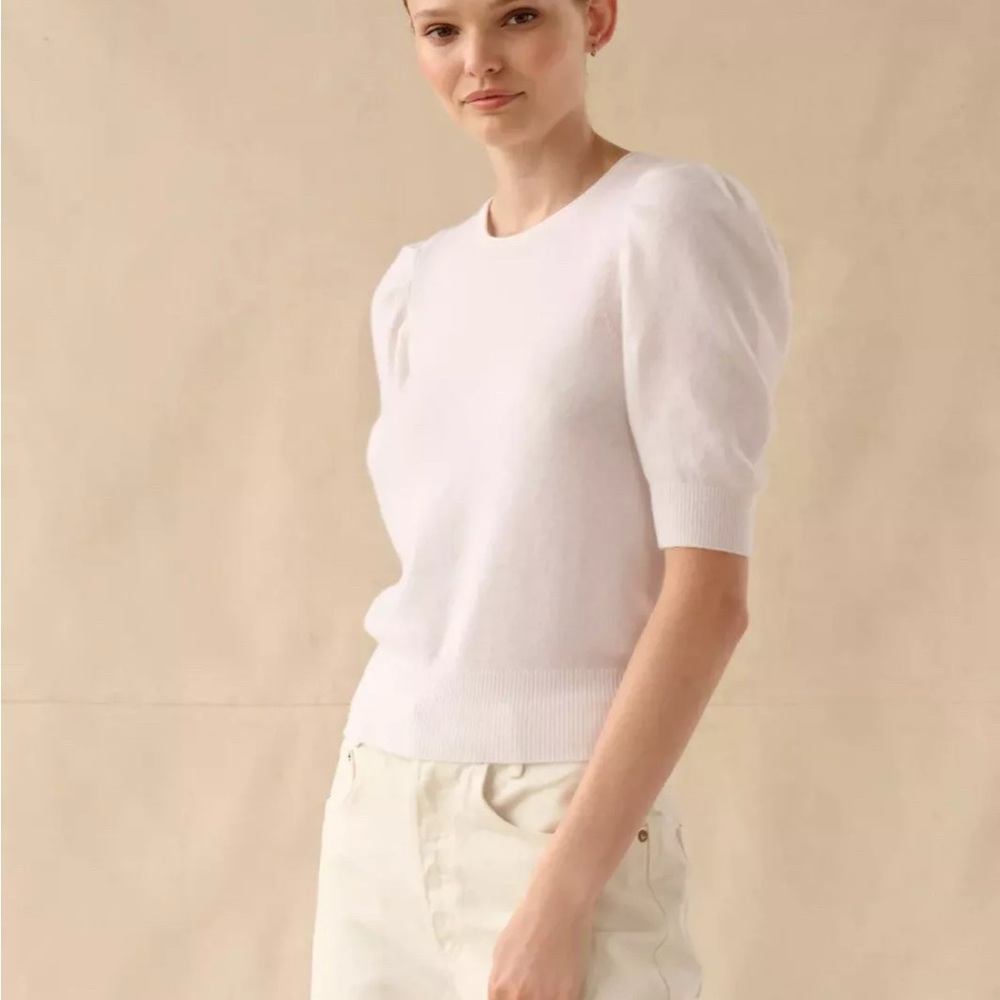 White + Warren Cashmere Puffed Sleeve Sweater Size Medium! MSRP $295!